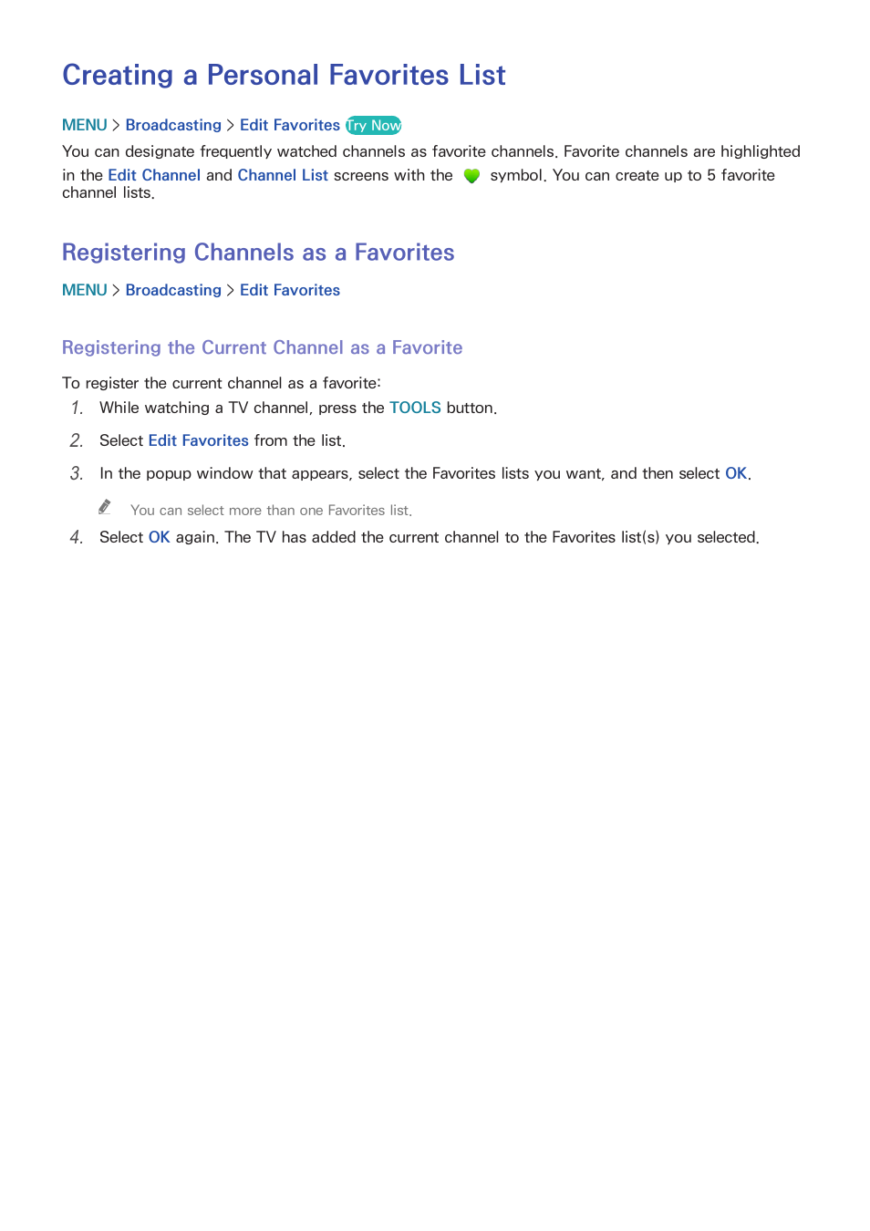 Creating a personal favorites list, 69 registering channels as a favorites, Registering channels as a favorites | Samsung UN24H4500AFXZA User Manual | Page 74 / 146