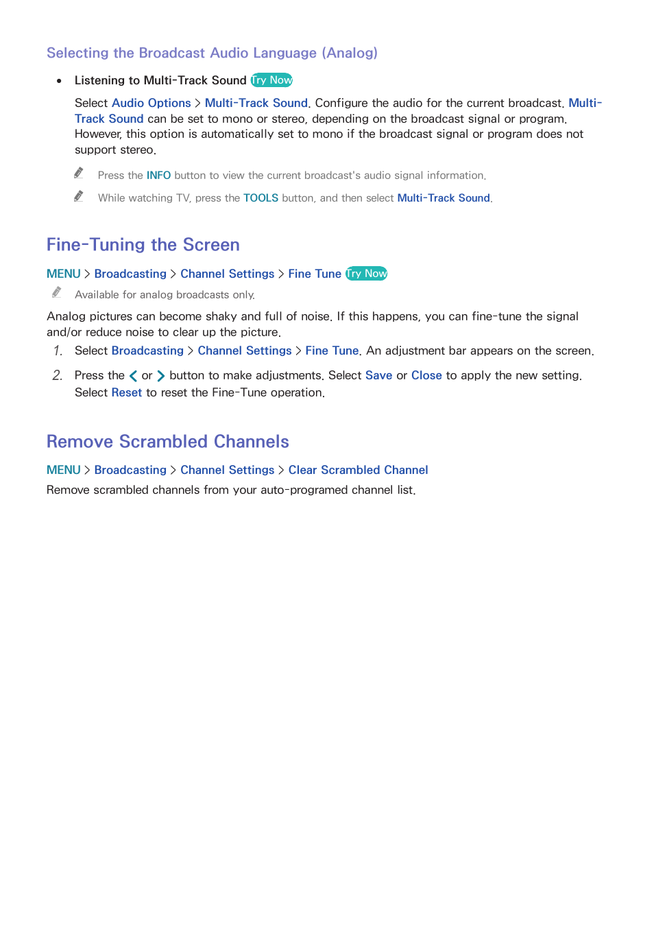 79 fine-tuning the screen, 79 remove scrambled channels, Fine-tuning the screen | Remove scrambled channels | Samsung UN24H4500AFXZA User Manual | Page 84 / 146