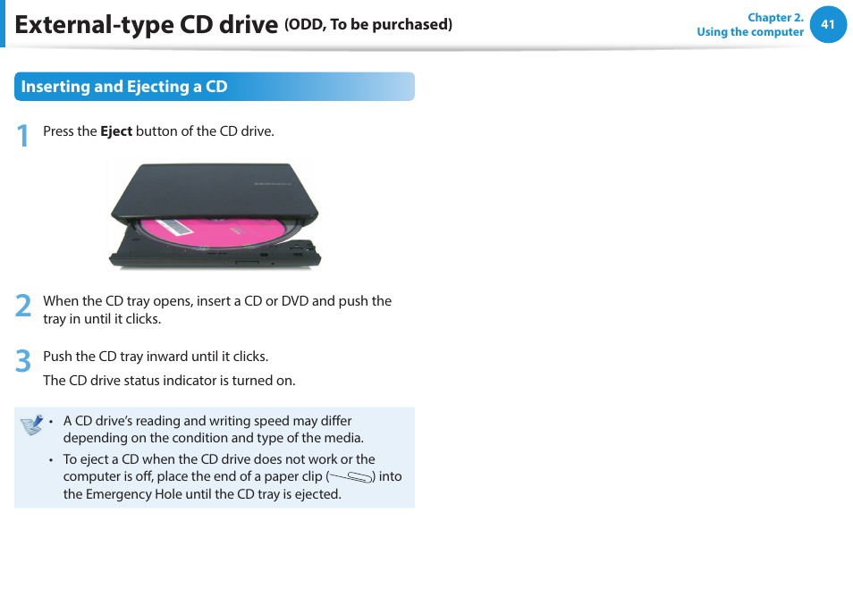 External-type cd drive | Samsung NP915S3G-K01US User Manual | Page 41 / 118