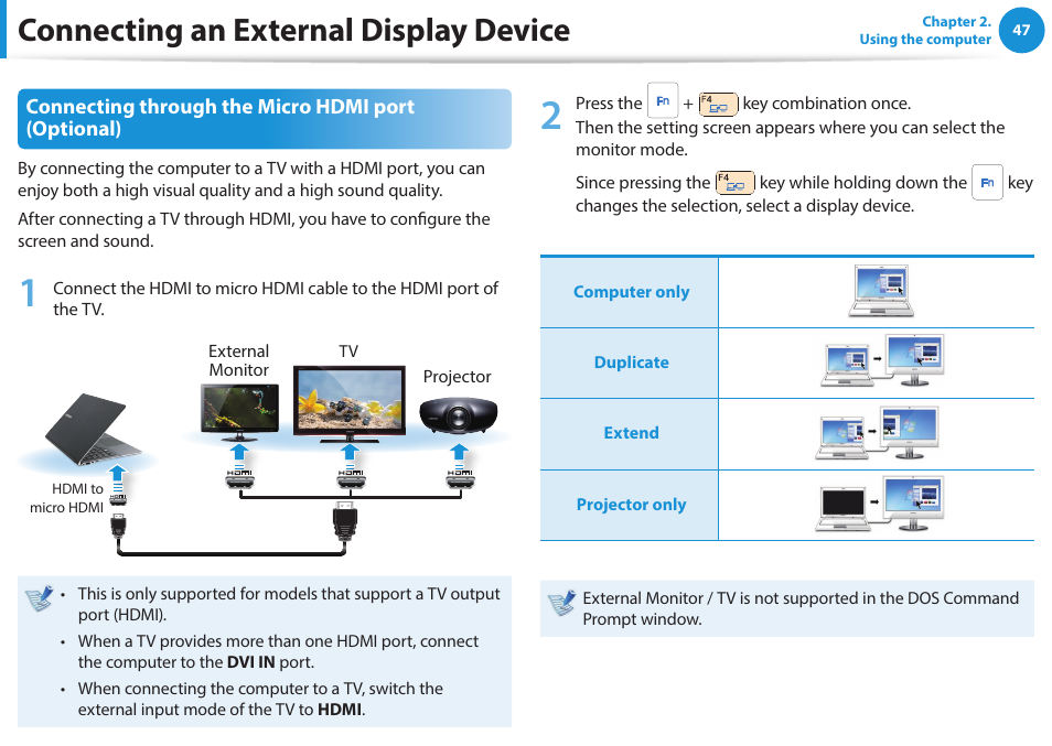 Connecting an external display device | Samsung NP915S3G-K01US User Manual | Page 47 / 118