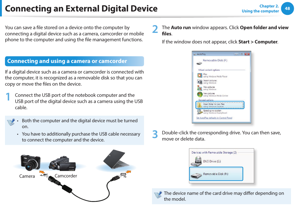 Connecting an external digital device | Samsung NP915S3G-K01US User Manual | Page 48 / 118