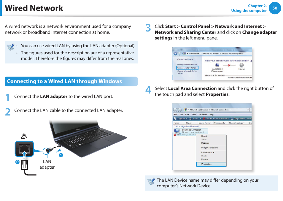 Wired network | Samsung NP915S3G-K01US User Manual | Page 50 / 118