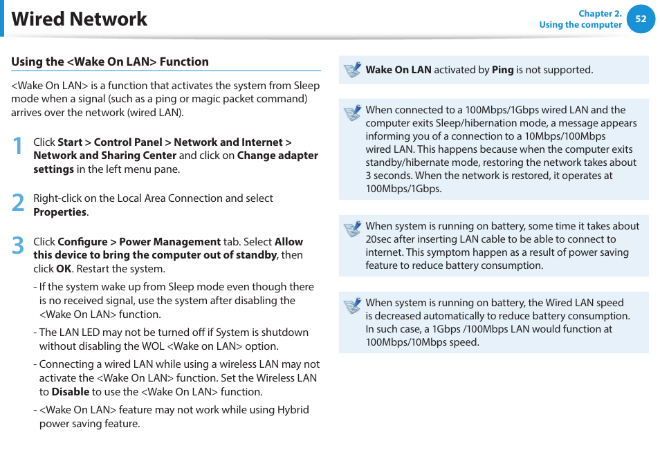 Wired network | Samsung NP915S3G-K01US User Manual | Page 52 / 118