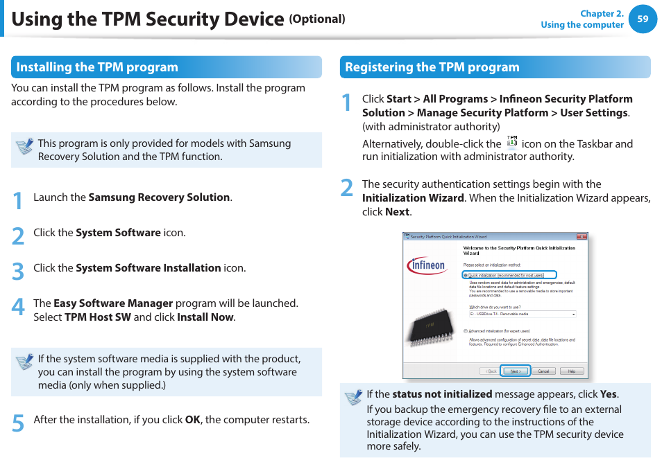 Using the tpm security device | Samsung NP915S3G-K01US User Manual | Page 59 / 118