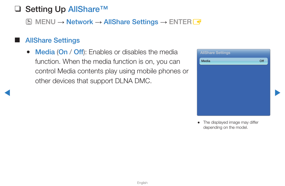 Setting up allshare | Samsung PN59D6500DFXZA User Manual | Page 255 / 287