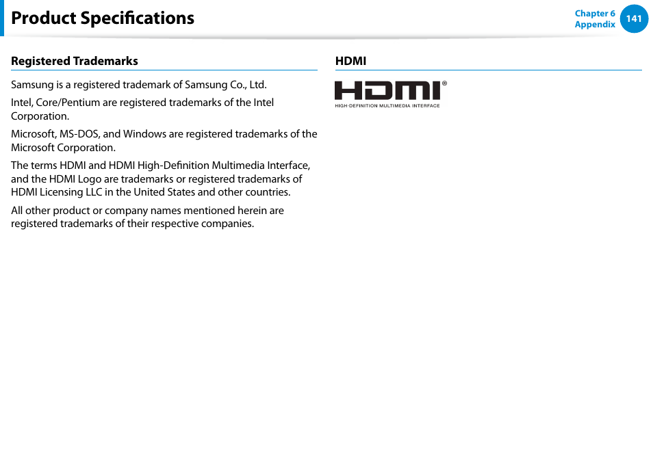 Product specifications | Samsung XE700T1C-A04US User Manual | Page 142 / 147