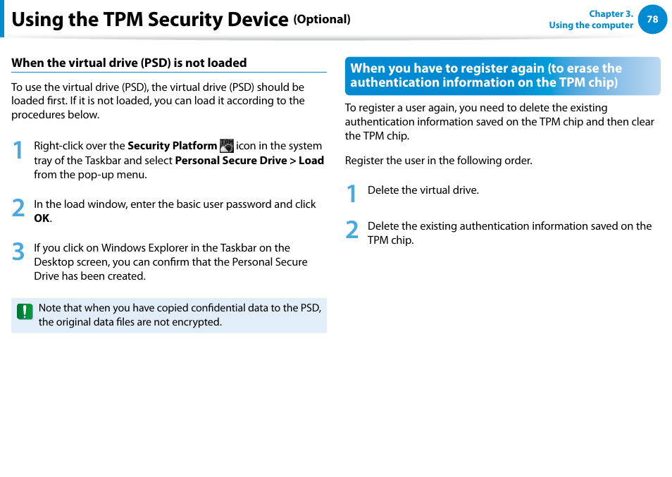 Using the tpm security device | Samsung XE700T1C-A04US User Manual | Page 79 / 147