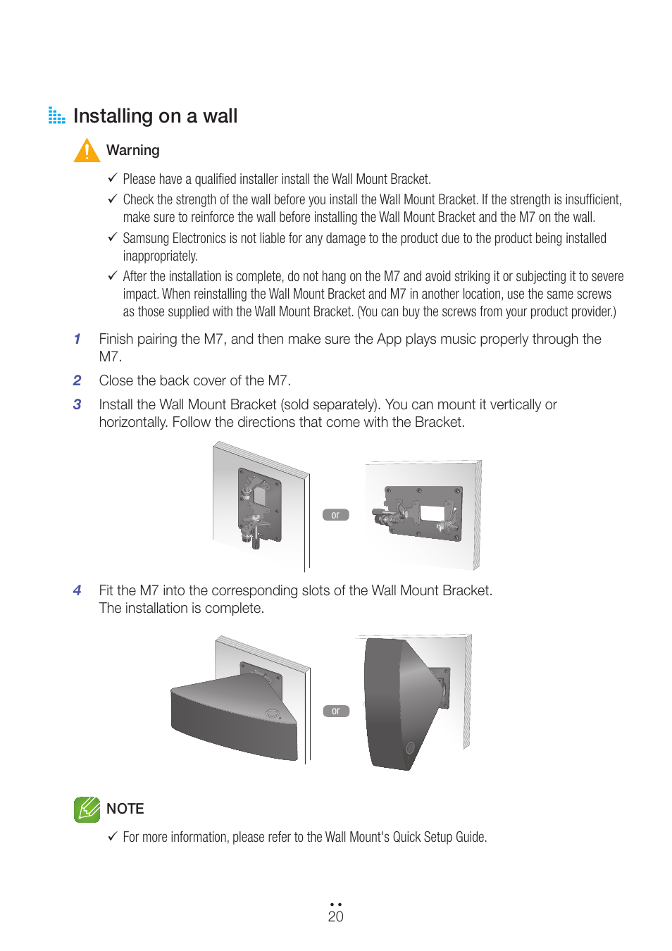 Installing on a wall, A installing on a wall | Samsung WAM751-ZA User Manual | Page 20 / 78