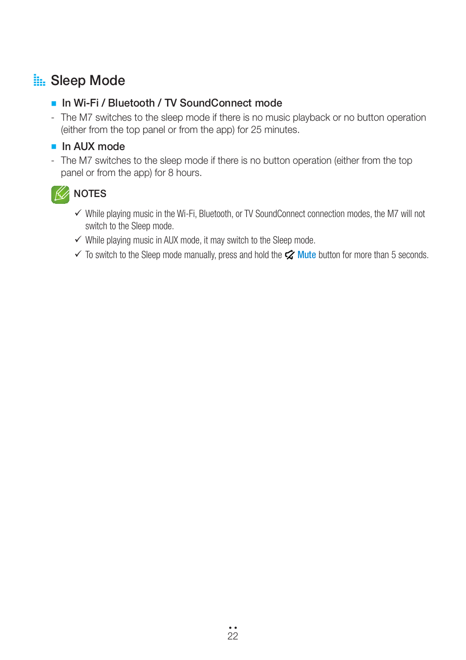 Sleep mode, A sleep mode | Samsung WAM751-ZA User Manual | Page 22 / 78