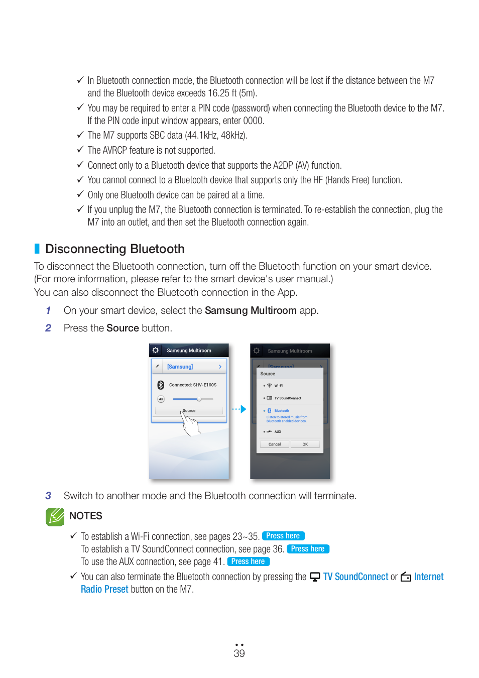 Disconnecting bluetooth | Samsung WAM751-ZA User Manual | Page 39 / 78