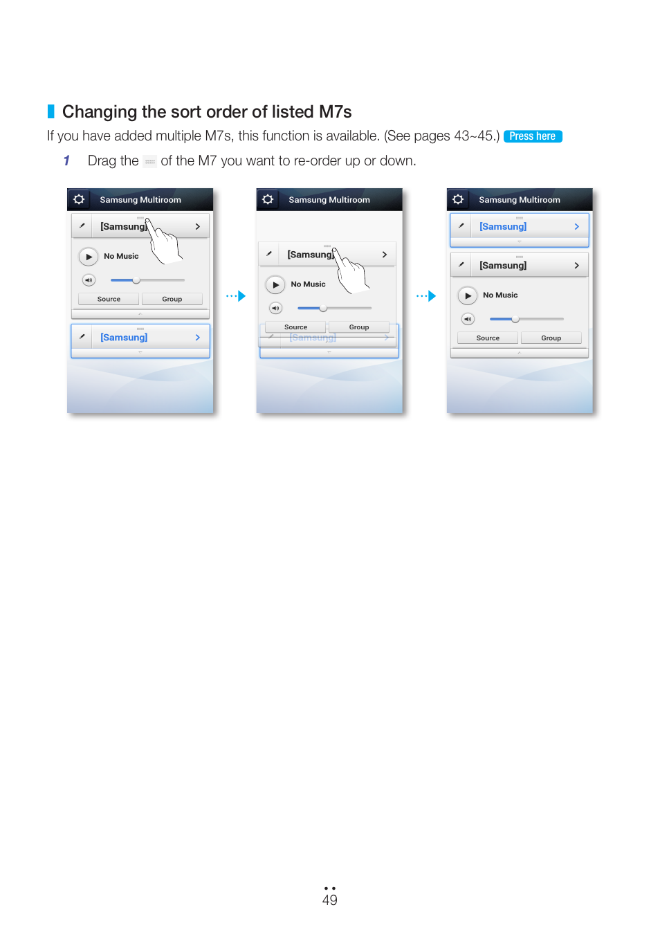 Changing the sort order of listed m7s | Samsung WAM751-ZA User Manual | Page 49 / 78