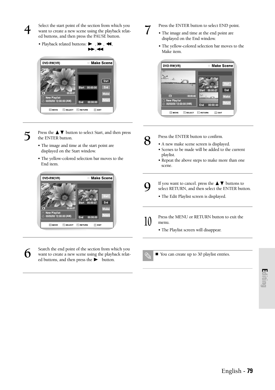 Editing | Samsung DVD-VR300-XAX User Manual | Page 79 / 98