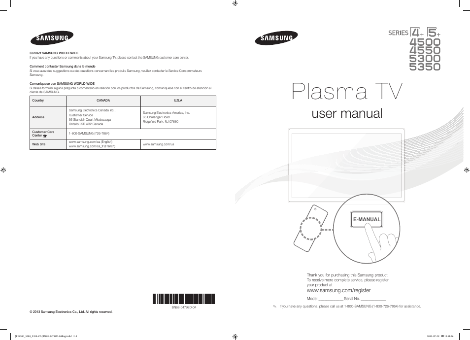 Samsung PN51F4550AFXZA User Manual | 22 pages