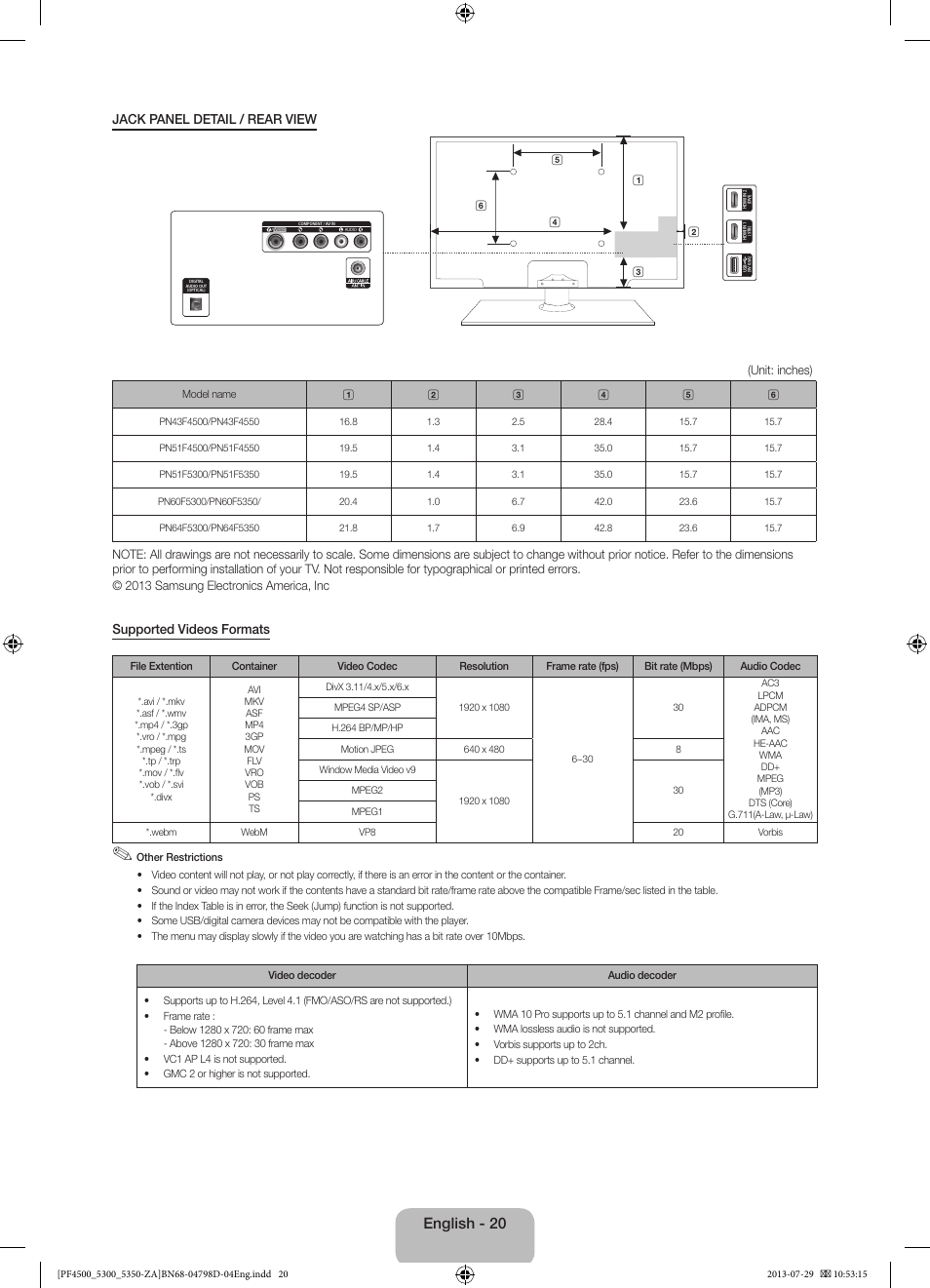 English - 20 | Samsung PN51F4550AFXZA User Manual | Page 20 / 22