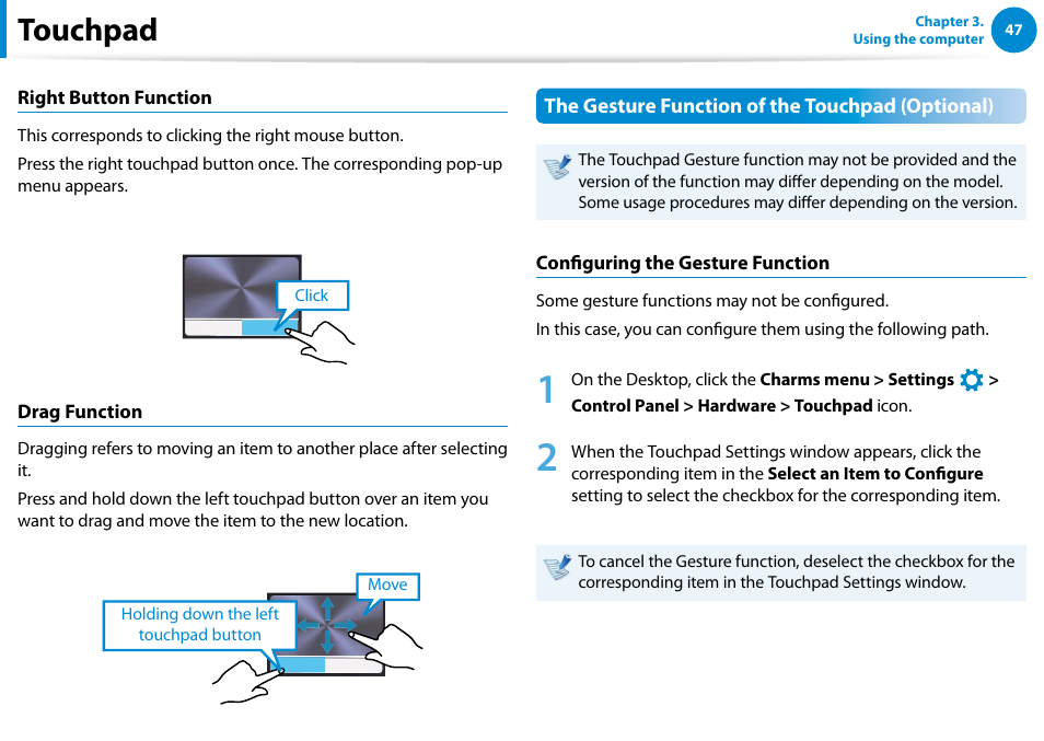 Touchpad | Samsung NP700G7C-T01US User Manual | Page 48 / 139