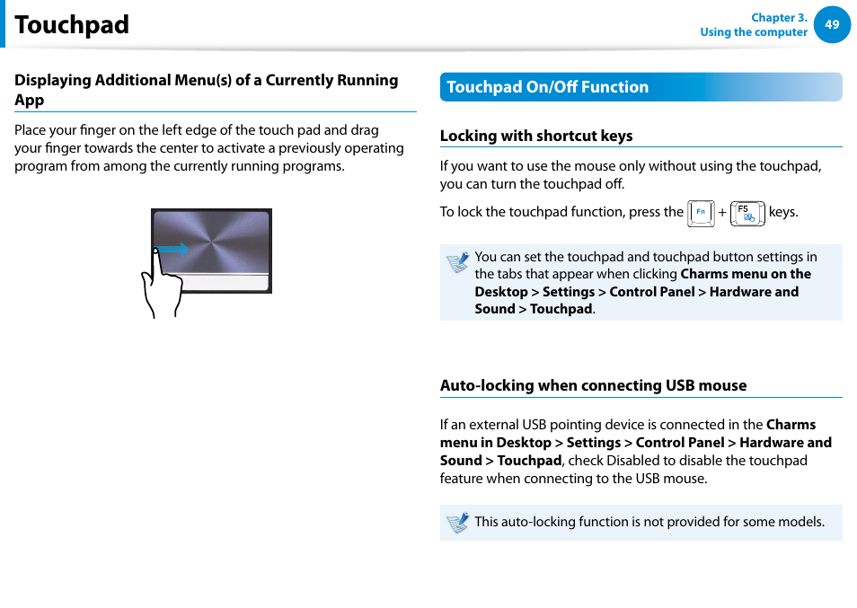 Touchpad | Samsung NP700G7C-T01US User Manual | Page 50 / 139