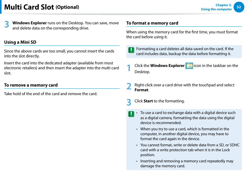 Multi card slot | Samsung NP700G7C-T01US User Manual | Page 53 / 139