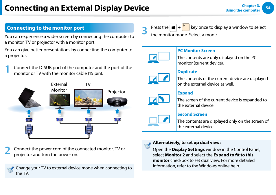 Connecting an external display device | Samsung NP700G7C-T01US User Manual | Page 55 / 139