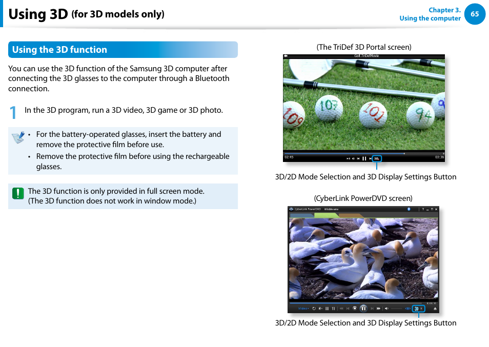 Using 3d | Samsung NP700G7C-T01US User Manual | Page 66 / 139