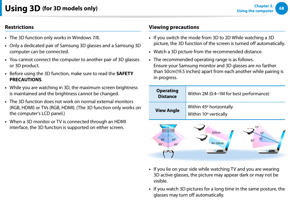 Using 3d, For 3d models only) | Samsung NP700G7C-T01US User Manual | Page 69 / 139