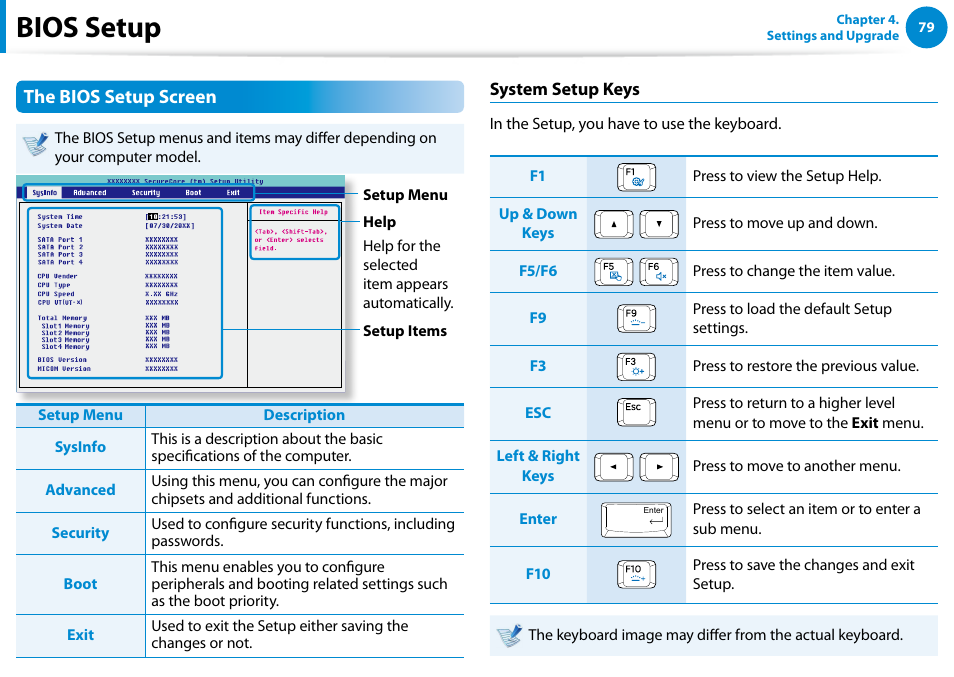 Bios setup, The bios setup screen | Samsung NP700G7C-T01US User Manual | Page 80 / 139