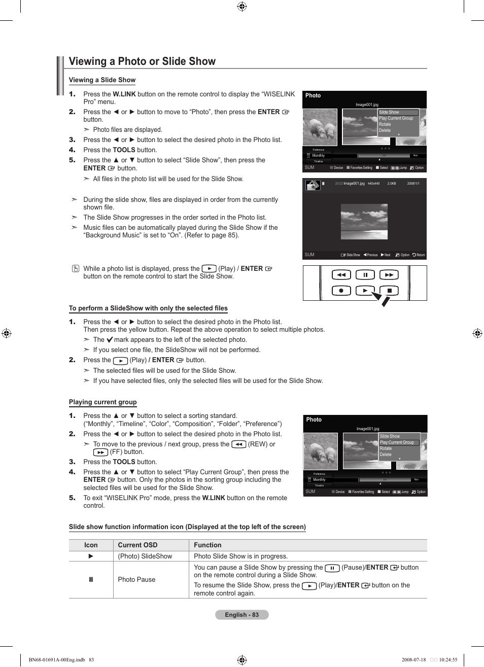 Viewing a photo or slide show | Samsung LN52A860S2FXZA User Manual | Page 85 / 155