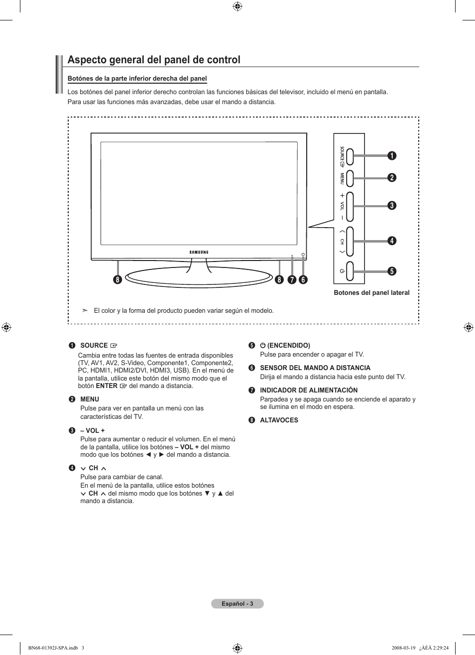 Aspecto general del panel de control | Samsung LN46A540P2FXZA User Manual | Page 107 / 197