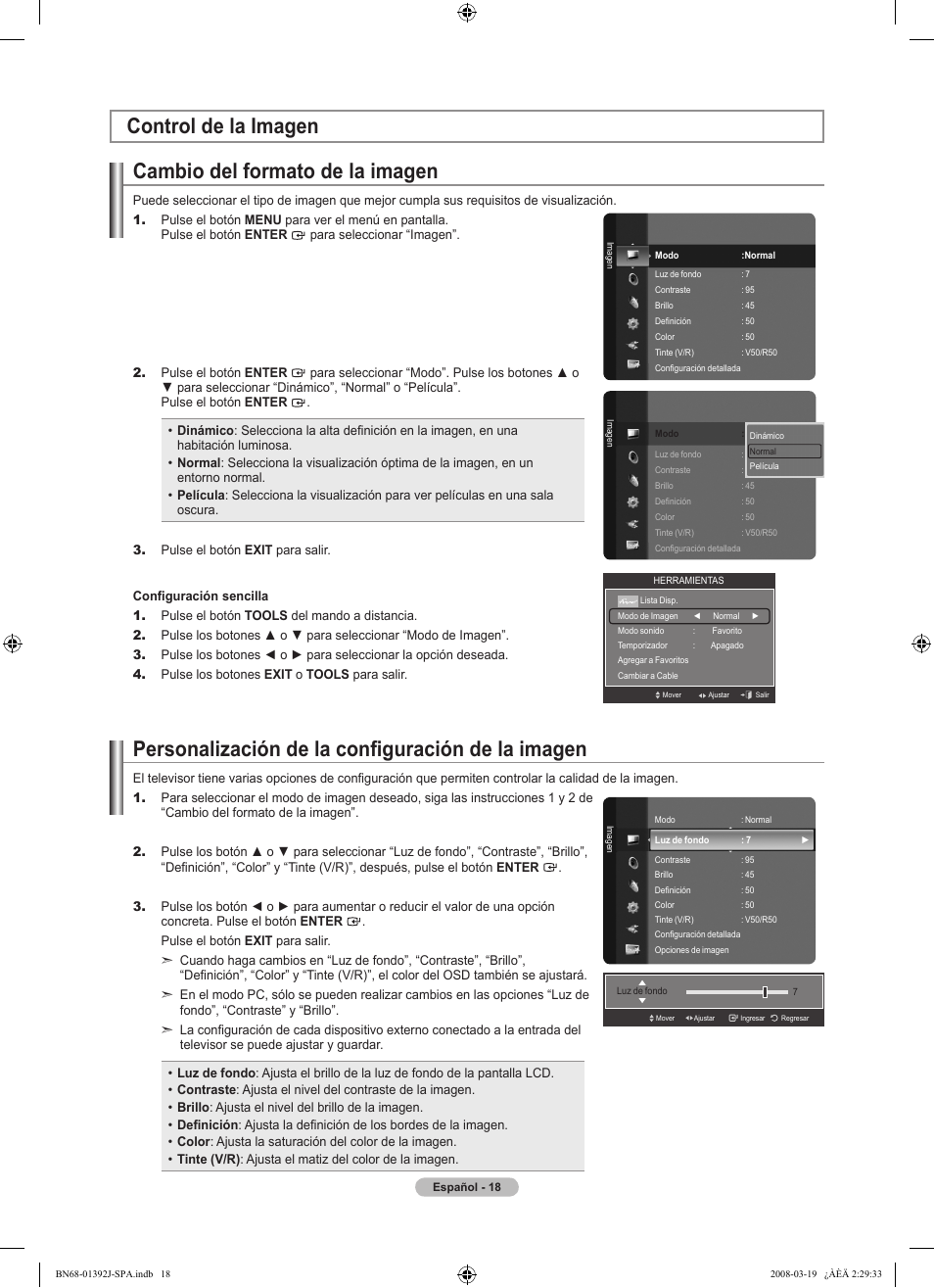 Personalización de la configuración de la imagen | Samsung LN46A540P2FXZA User Manual | Page 122 / 197