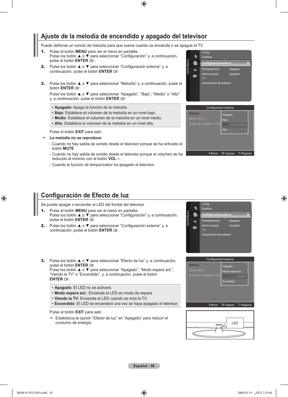Configuración de efecto de luz | Samsung LN46A540P2FXZA User Manual | Page 162 / 197