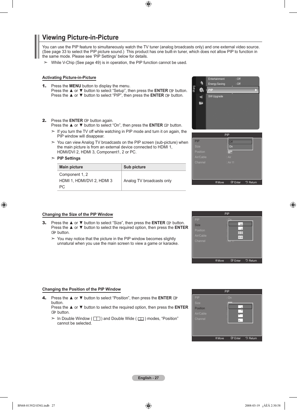 Viewing picture-in-picture | Samsung LN46A540P2FXZA User Manual | Page 29 / 197