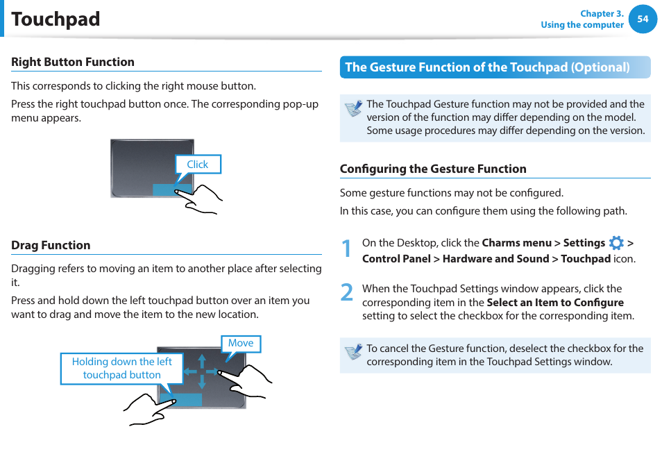 Touchpad | Samsung NP915S3G-K04US User Manual | Page 54 / 145