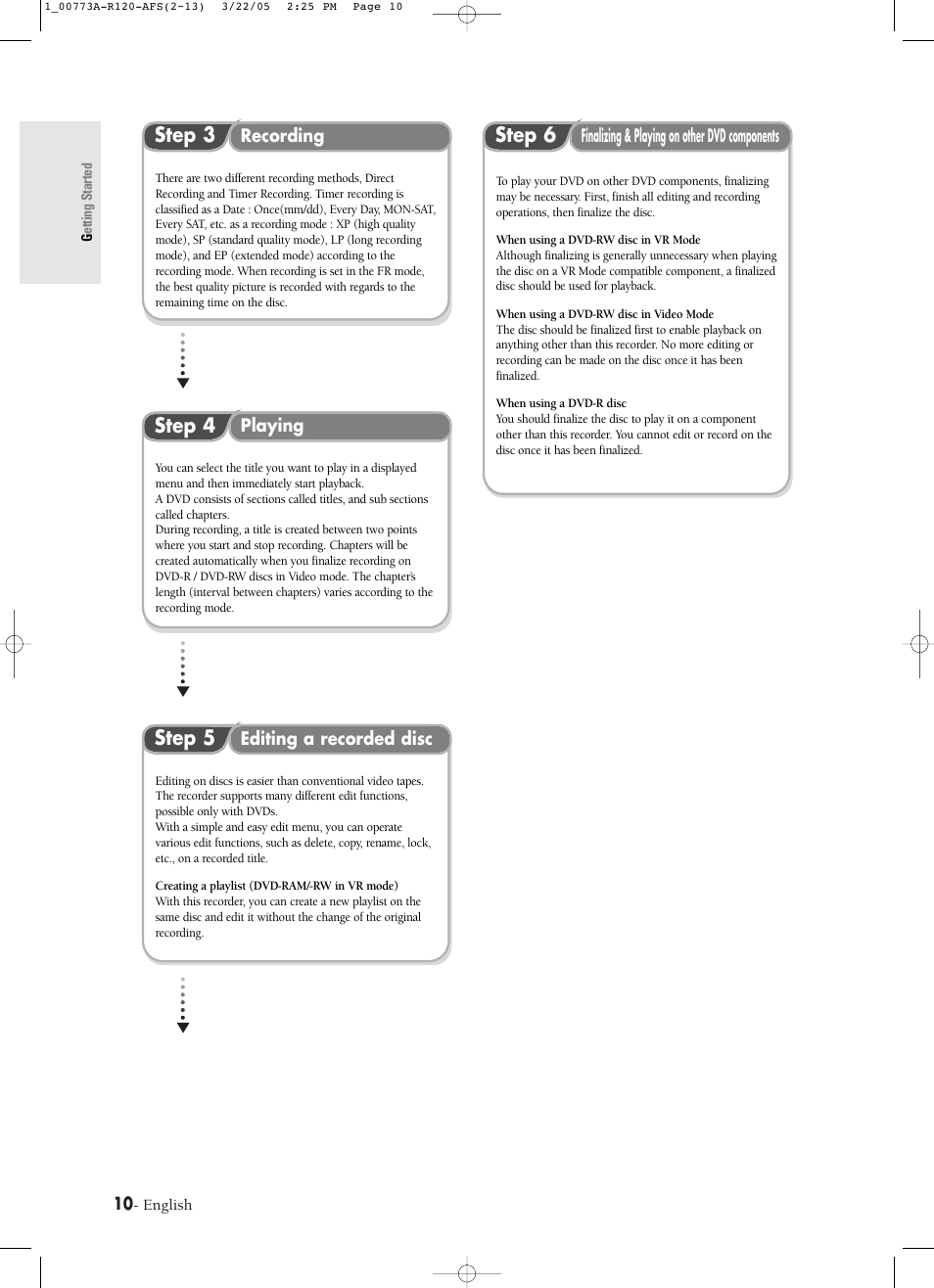 Step 3, Step 4, Step 6 | Step 5 | Samsung DVD-R120-XAA User Manual | Page 10 / 89
