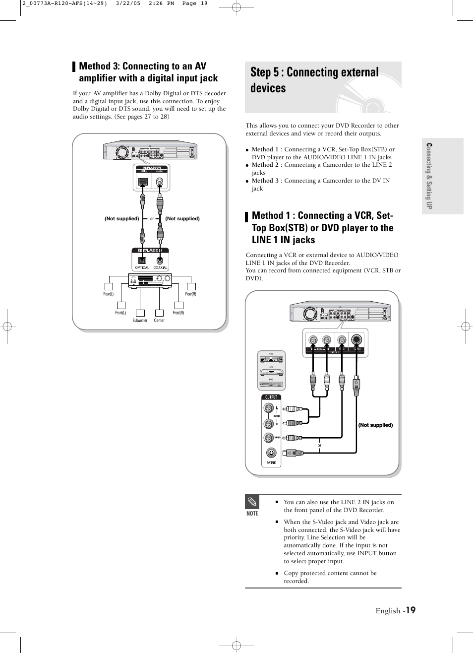 Step 5 : connecting external devices, English | Samsung DVD-R120-XAA User Manual | Page 19 / 89