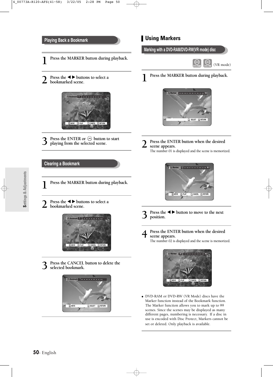 Using markers | Samsung DVD-R120-XAA User Manual | Page 50 / 89