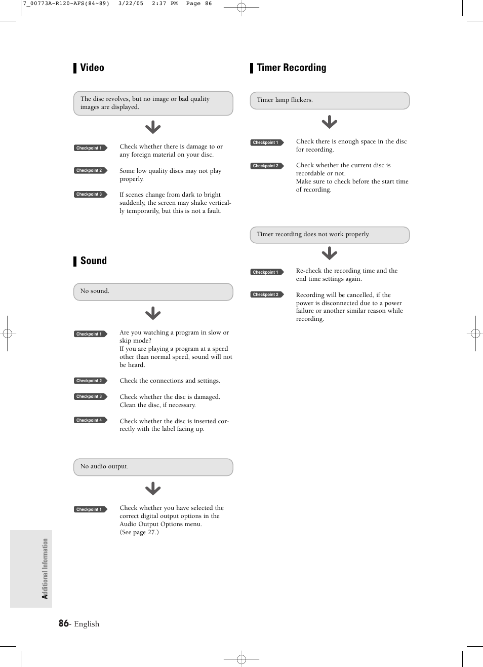 Sound video, Timer recording, English | Samsung DVD-R120-XAA User Manual | Page 86 / 89