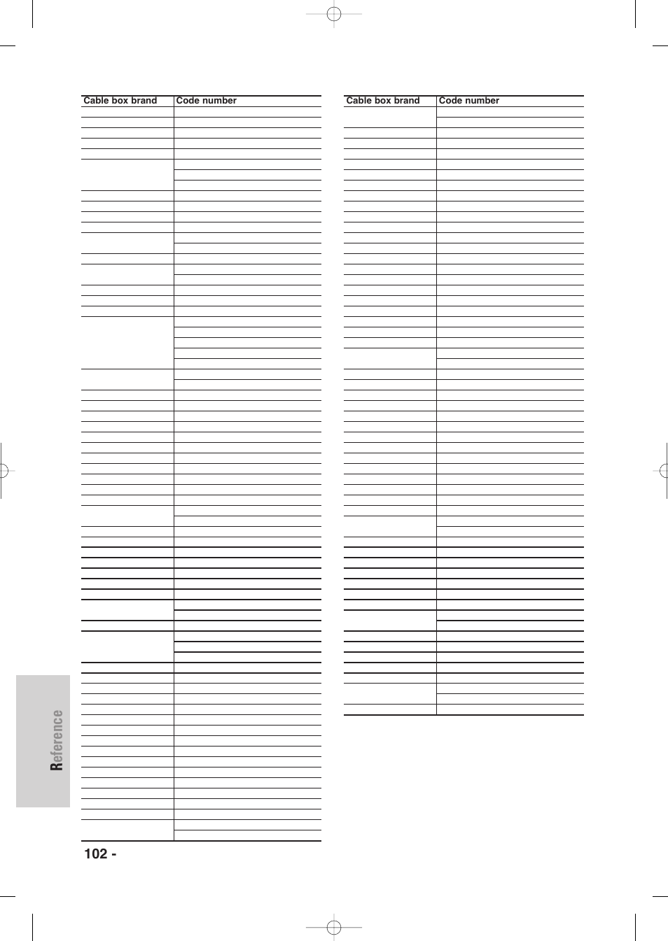 Reference, 102 - english | Samsung DVD-VR345-XAA User Manual | Page 102 / 109
