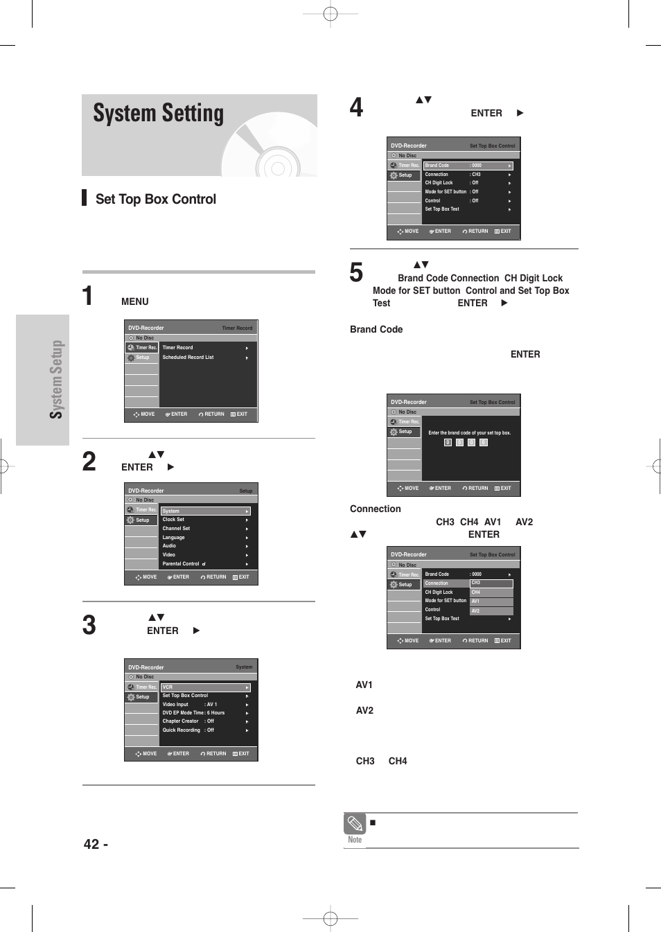 System setting, System setup, 42 - english | Set top box control | Samsung DVD-VR345-XAA User Manual | Page 42 / 109