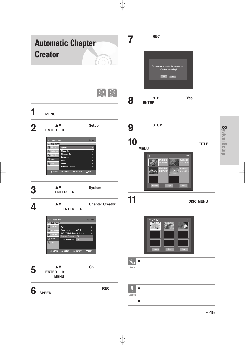Automatic chapter creator, System setup, English - 45 | Samsung DVD-VR345-XAA User Manual | Page 45 / 109