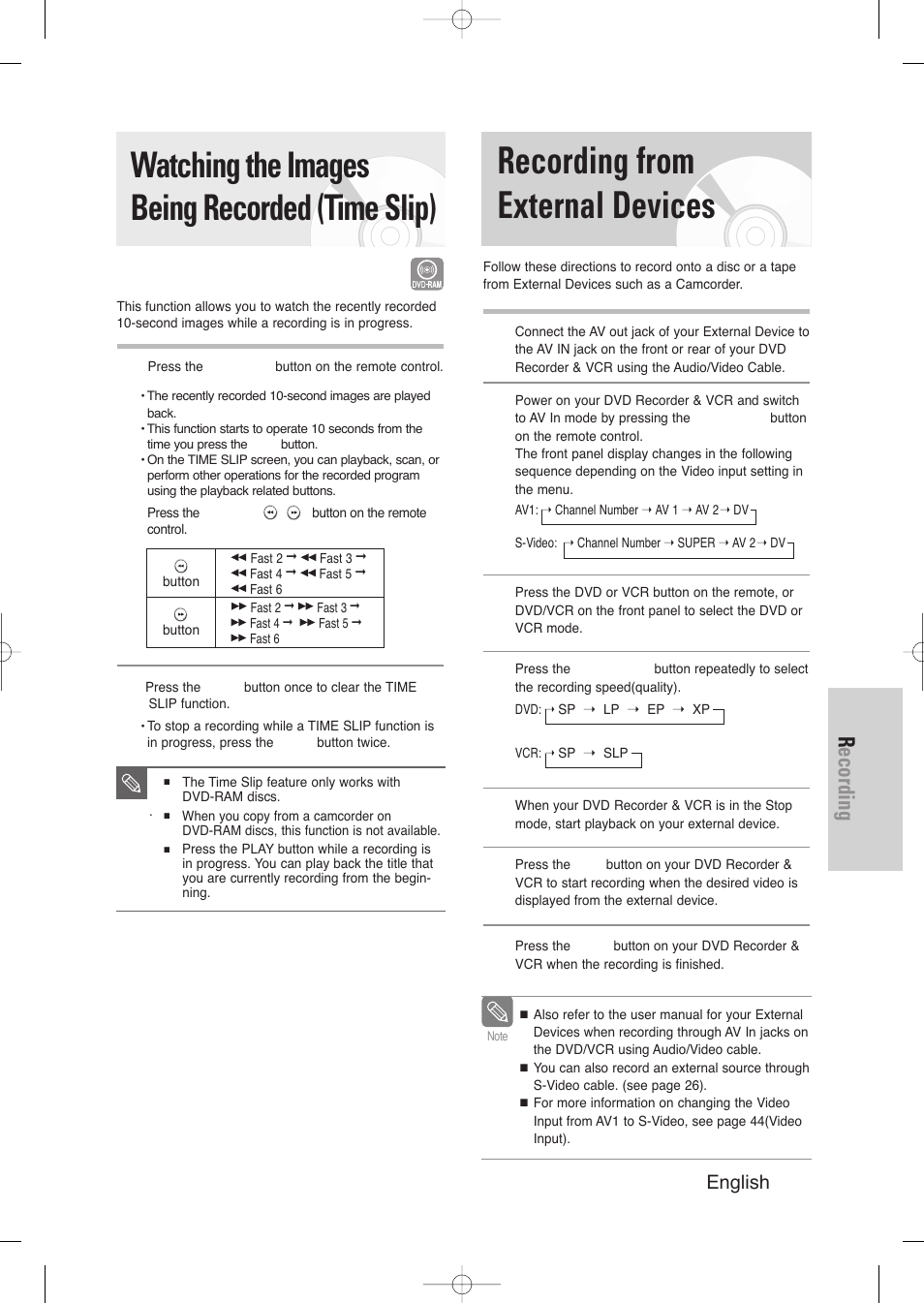 Watching the images being recorded (time slip), Recording from external devices, Recording | Samsung DVD-VR345-XAA User Manual | Page 67 / 109