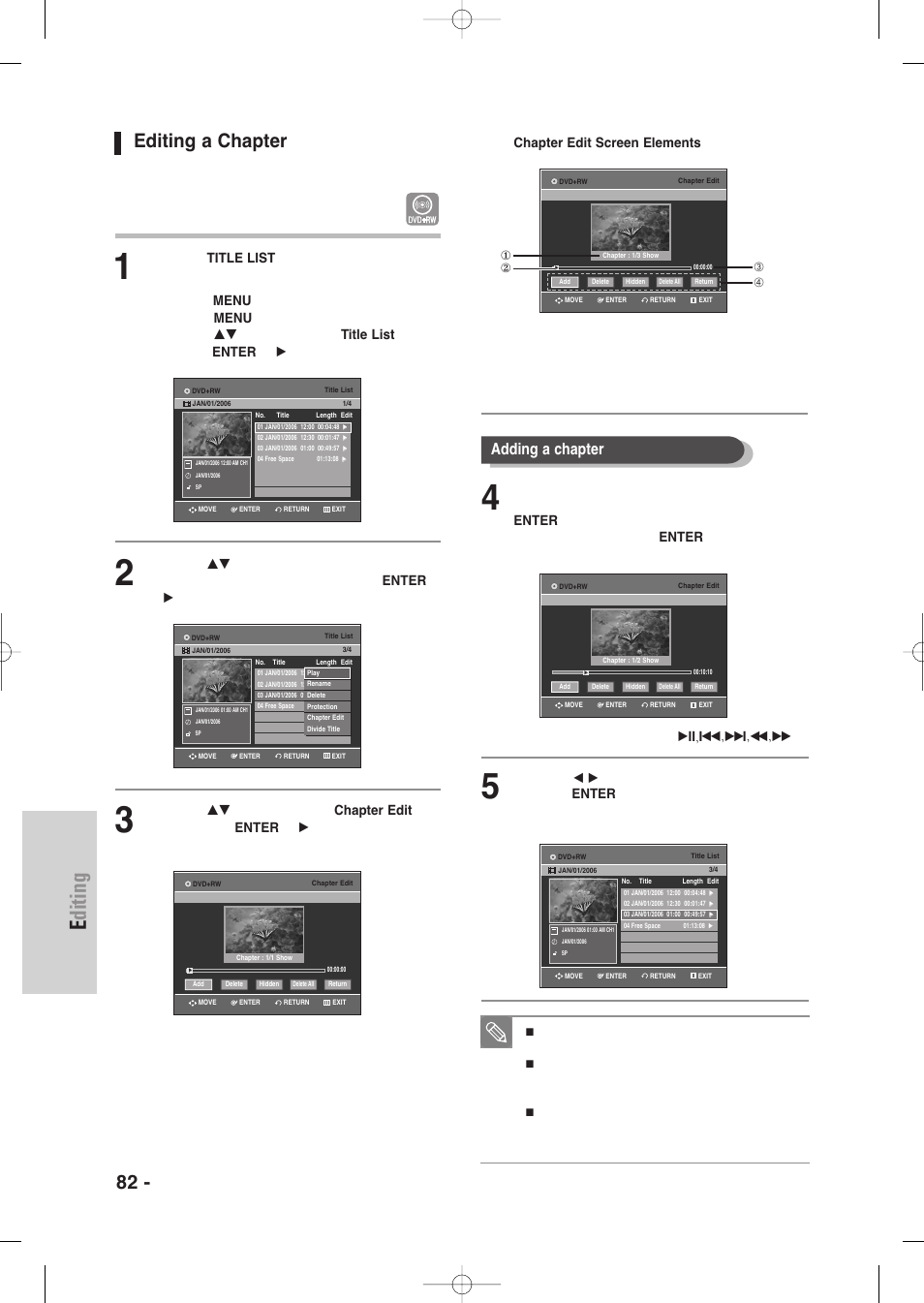Editing a chapter, Editing, 82 - english | Adding a chapter | Samsung DVD-VR345-XAA User Manual | Page 82 / 109