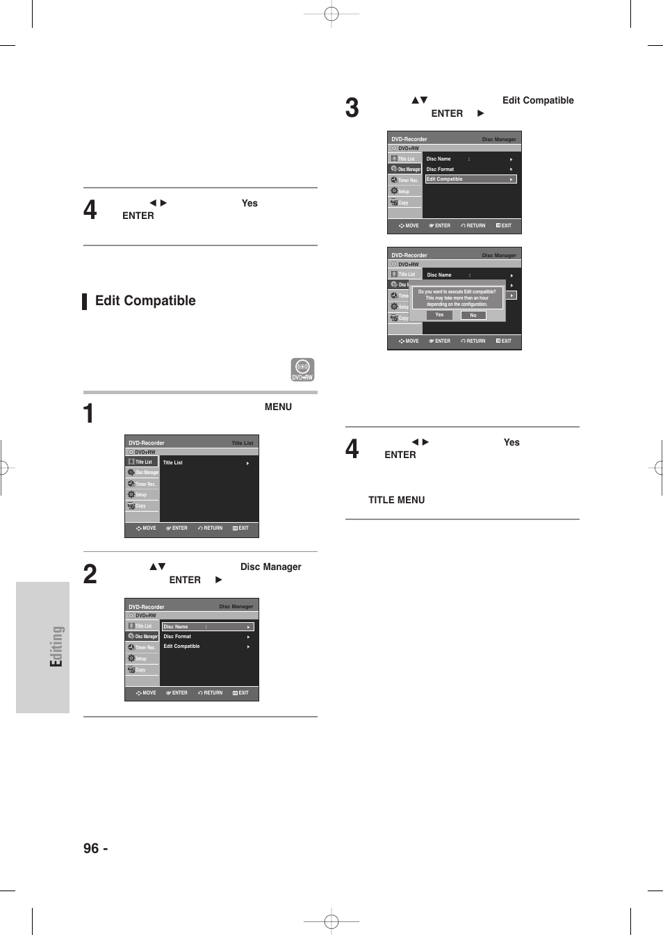 Edit compatible, Editing, 96 - english | Samsung DVD-VR345-XAA User Manual | Page 96 / 109