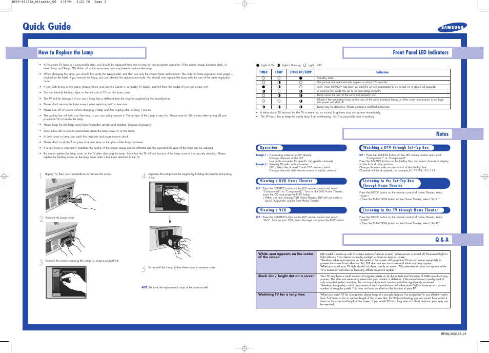 Quick guide | Samsung HLP5085WX-XAC User Manual | Page 2 / 2