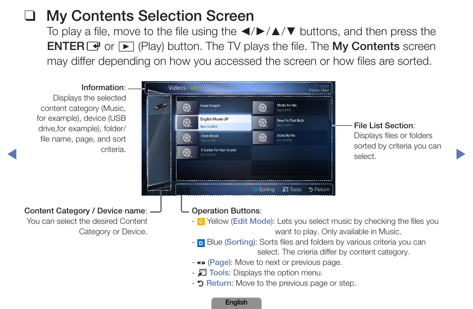 My contents selection screen | Samsung LN19D450G1DXZA User Manual | Page 141 / 200