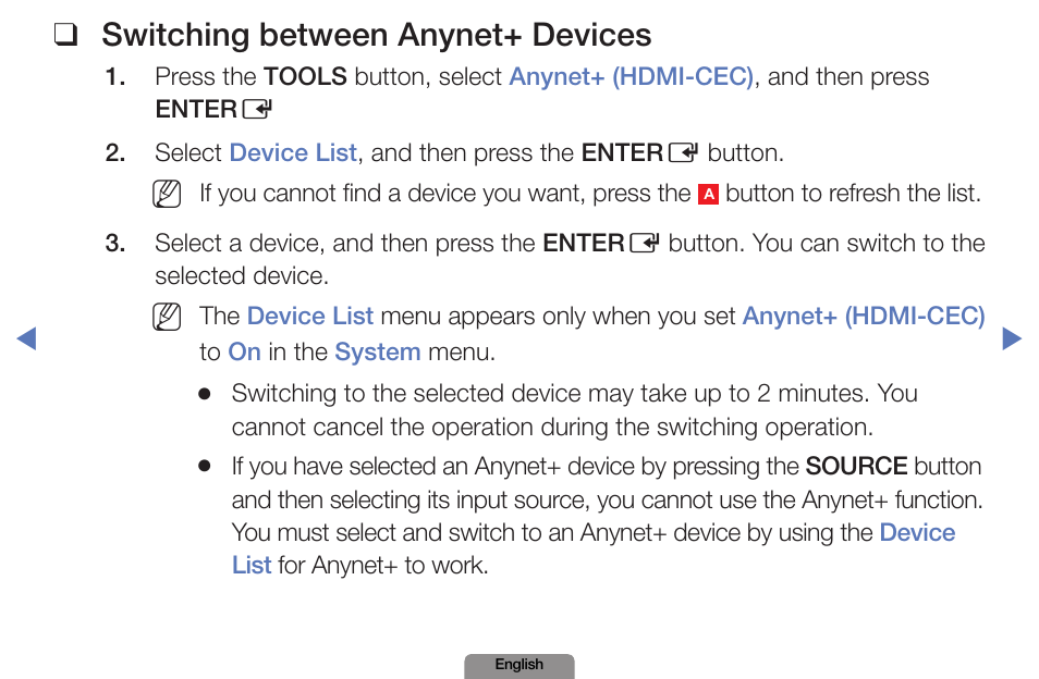 Switching between anynet+ devices | Samsung LN19D450G1DXZA User Manual | Page 166 / 200