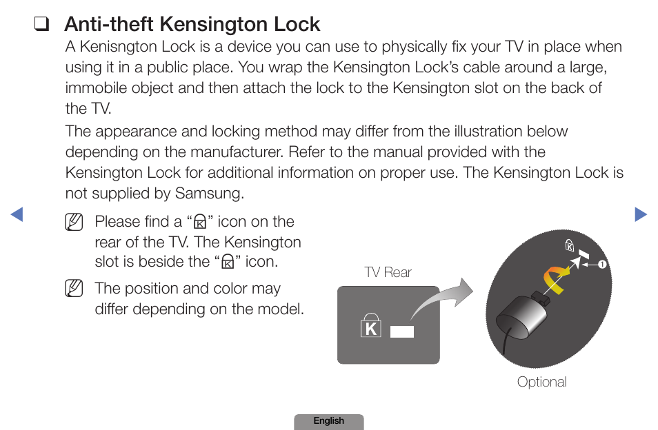 Anti-theft kensington lock | Samsung LN19D450G1DXZA User Manual | Page 197 / 200
