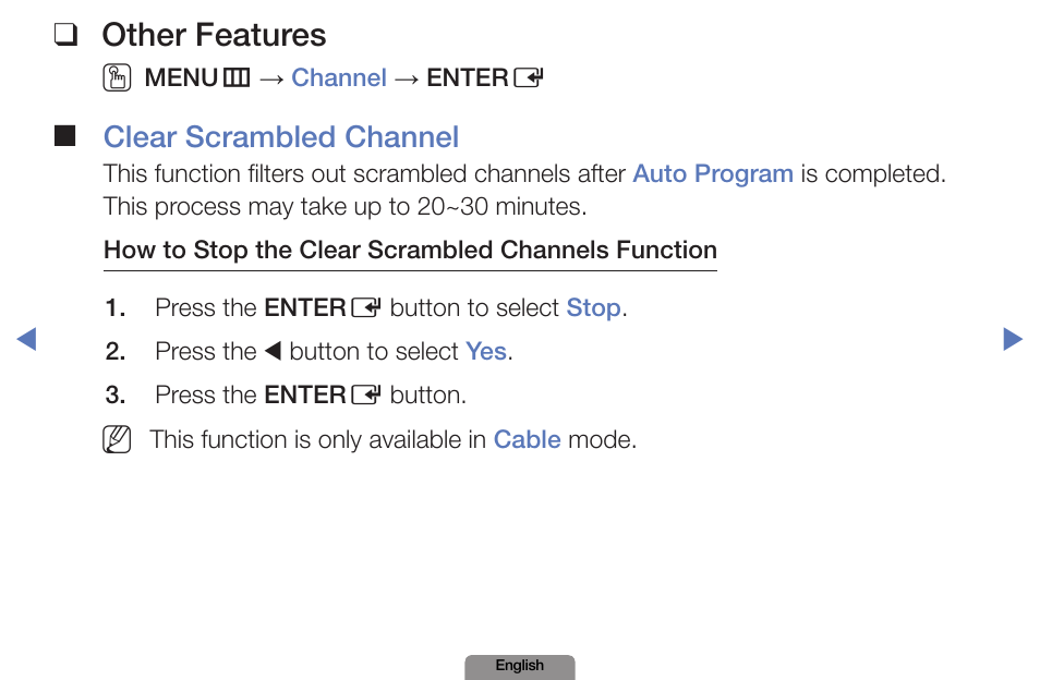 Other features, Clear scrambled channel | Samsung LN19D450G1DXZA User Manual | Page 23 / 200
