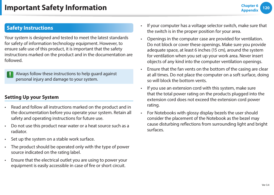 Important safety information | Samsung NP915S3G-K01US User Manual | Page 120 / 145