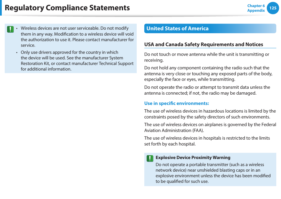 Regulatory compliance statements | Samsung NP915S3G-K01US User Manual | Page 125 / 145