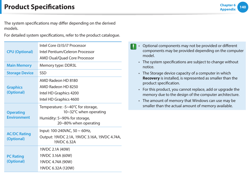 Product specifications | Samsung NP915S3G-K01US User Manual | Page 140 / 145