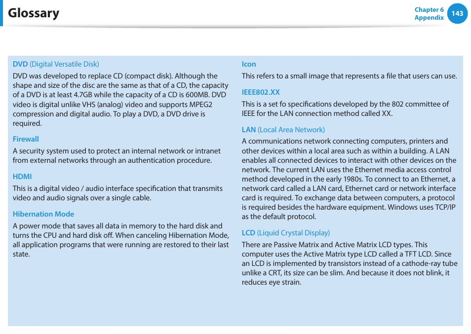 Glossary | Samsung NP915S3G-K01US User Manual | Page 143 / 145